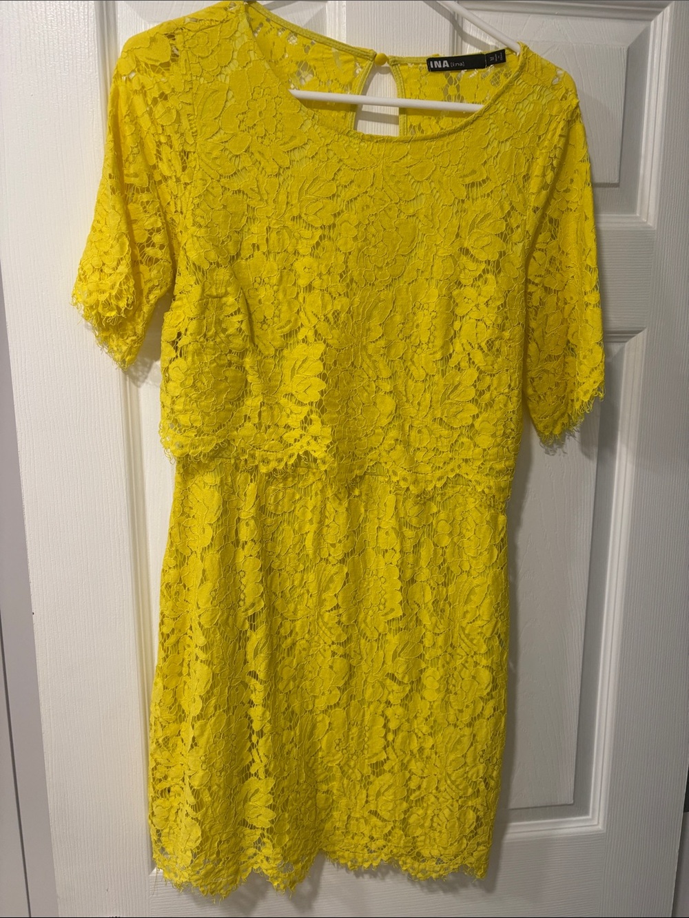 Vince Camuto Bright Yellow Lace Overlay Dress